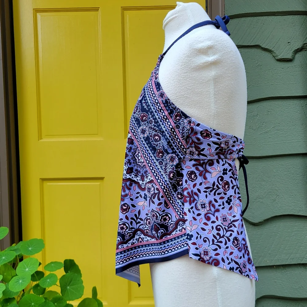 Kona Sol Halter Tankini Top Size L Boho Bandana Print Removable Pads - Picture 6 of 10